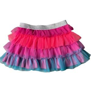 Girls 6/6X Danskin Freestyle Bright Neon Rainbow Tulle Layered Ruffle Tutu Skirt